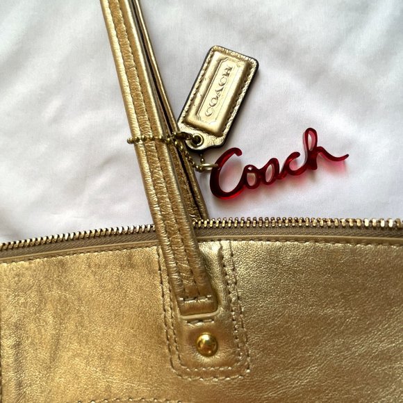 Coach Poppy Metalic Leather/Canvas Large Medalion Tote/shoulder bag Rare - Picture 14 of 17